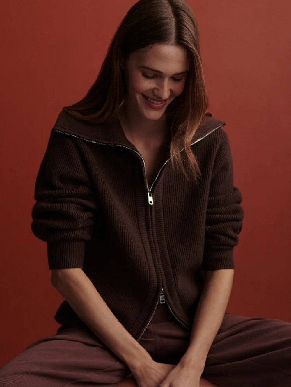 Varley Enrico Knit Zip Jacket in Brown